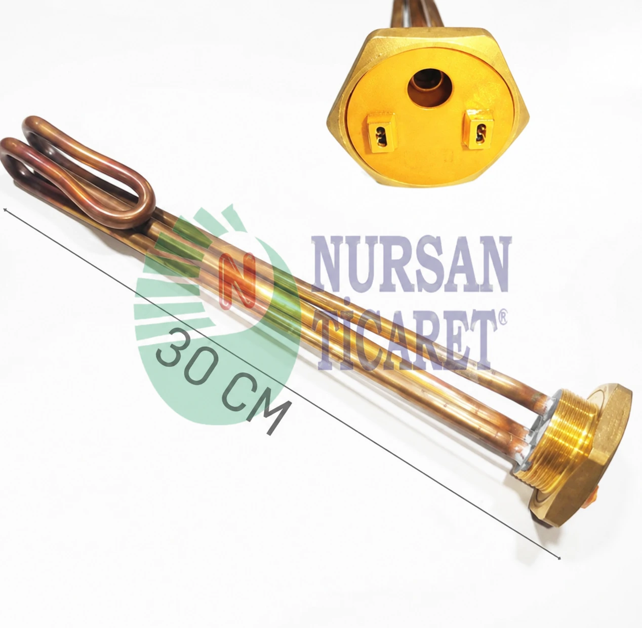 1-1/4 İNÇ İnce Diş Çay Kazanı Rezistansı (Bakır) 2000 W 220 V  8,5 Ø 30 cm (Meşale Modeli)