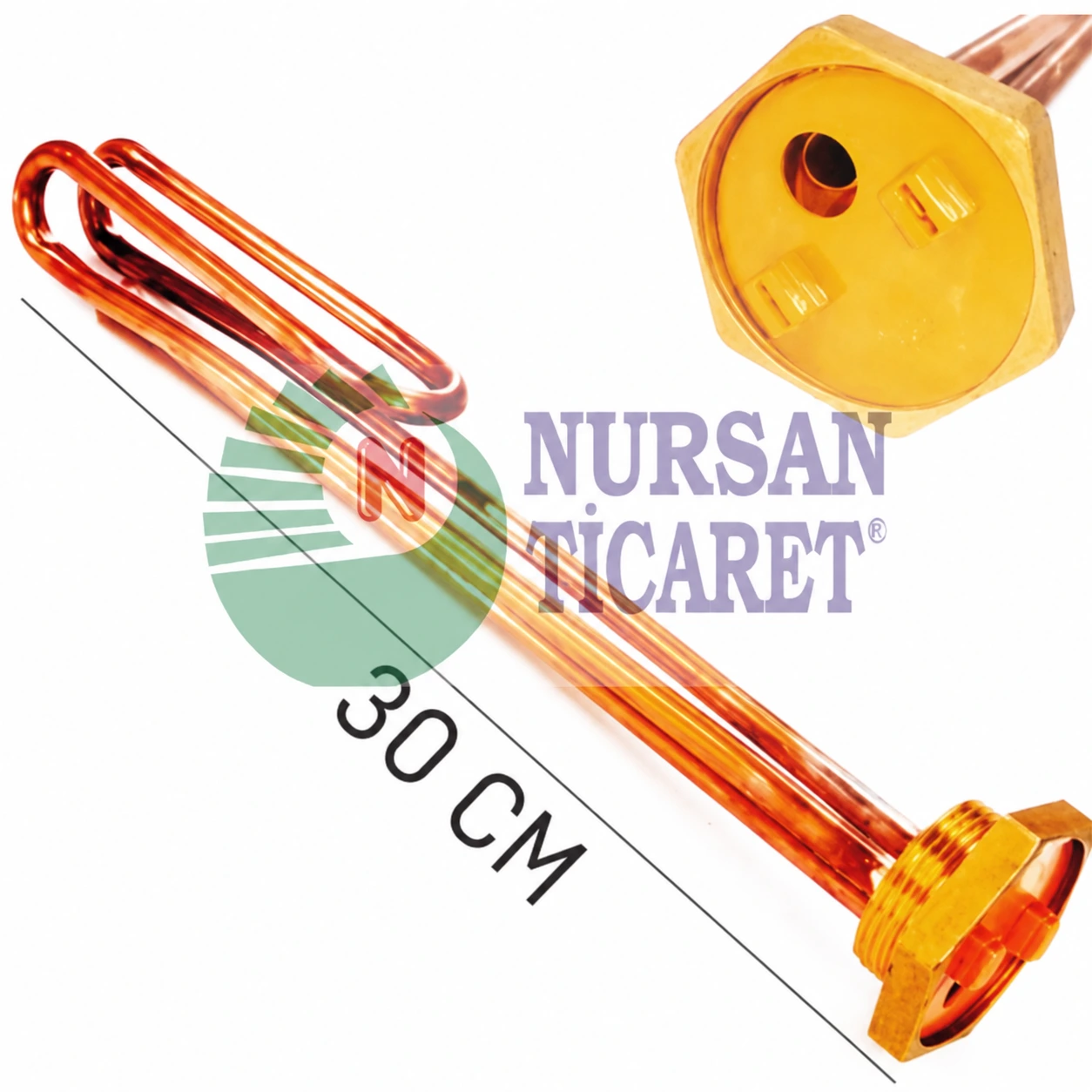 1-1/4 İNÇ Bakır Güneş  Enerji Rezistansı Kıvrık 2000 W 220 V 8,5 Ø 30 cm (İtalyan)